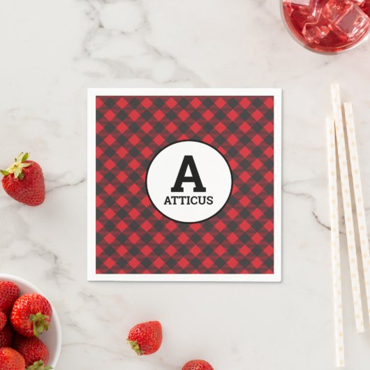 Serviette En Papier Buffalo Plaid Lumberjack Simple Nom Monogramme (En situation)