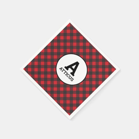 Serviette En Papier Buffalo Plaid Lumberjack Simple Nom Monogramme (Coin)