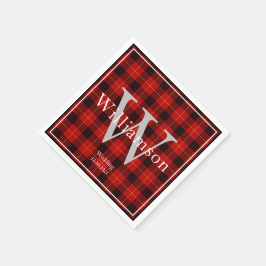 Serviette En Papier Buffalo Plaid Monogramme Noël (Coin)