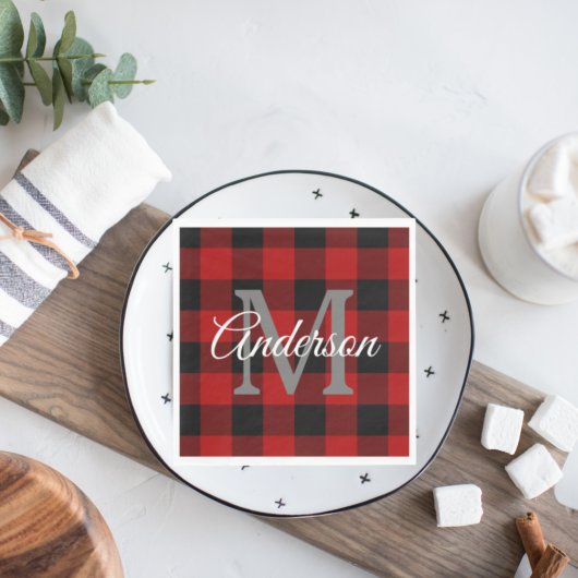 Serviette En Papier Buffalo rouge abattu | Initiale personnelle | Cade