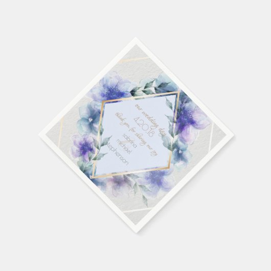 Serviette En Papier Buffet mariage | Aquarelle Violet Bleu Fleurs (Coin)