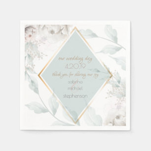 Serviette En Papier Buffet mariage   Elégant Albâtre blanc floral