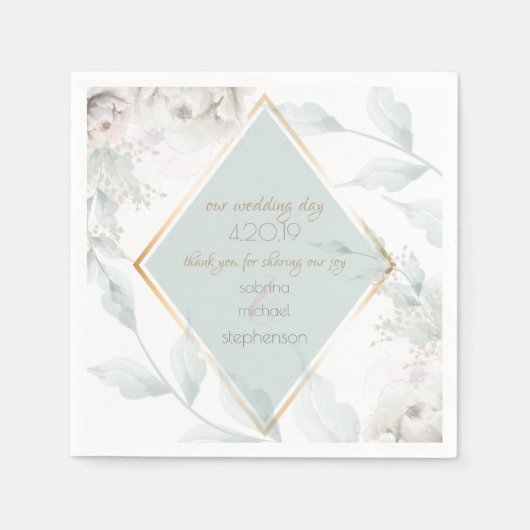 Serviette En Papier Buffet mariage | Elégant Albâtre blanc floral (Devant)