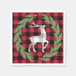 Serviette En Papier Buffle de cerf blanc gris Plaid de baies de pin cr