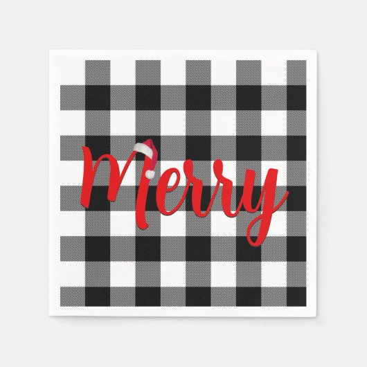 Serviette En Papier Buffle noir et blanc de Noël plaqué (Devant)