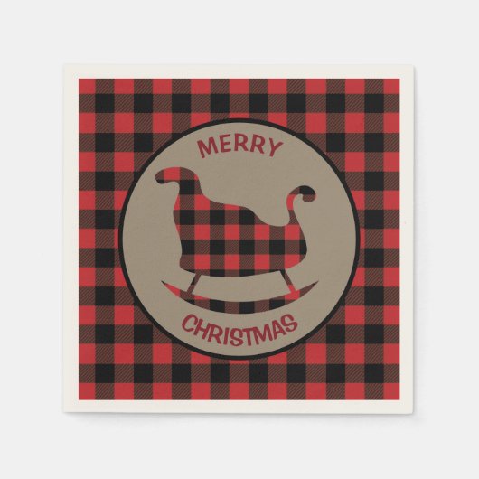 Serviette En Papier Buffle noir rouge Plaid Christmas Sleigh (Devant)