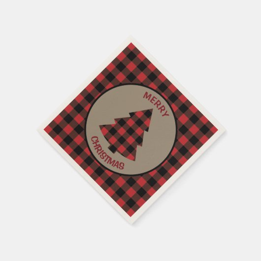 Serviette En Papier Buffle noir rouge Plaid Christmas Tree (Coin)