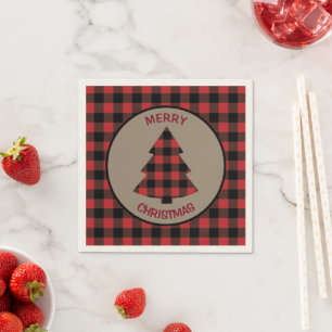 Serviette En Papier Buffle noir rouge Plaid Christmas Tree