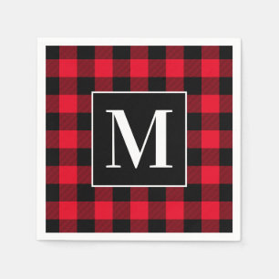 Serviette En Papier Buffle rouge et noir monogramme plaqué