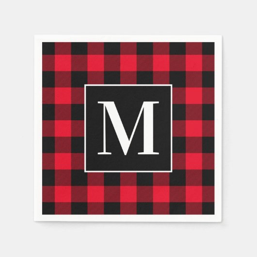 Serviette En Papier Buffle rouge et noir monogramme plaqué (Devant)