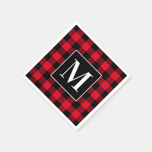 Serviette En Papier Buffle rouge et noir monogramme plaqué (Coin)
