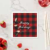 Serviette En Papier buffle rouge et noir plaid Noël avec oiseaux (En situation)