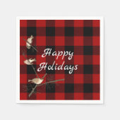 Serviette En Papier buffle rouge et noir plaid Noël avec oiseaux (Devant)