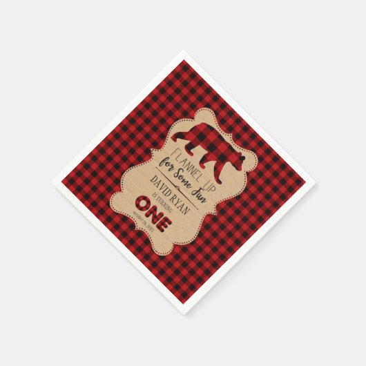 Serviette En Papier Buffle rouge Plaid Anniversaire ONE Custom (Coin)
