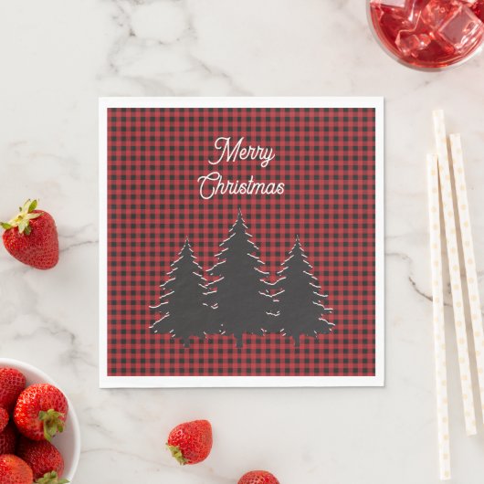 Serviette En Papier Buffle rouge rustique et noir Plaid Christmas Tree (En situation)