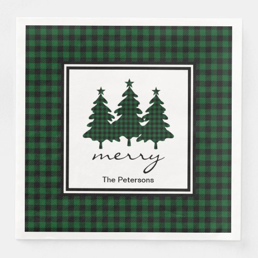 Serviette En Papier Buffle vert Vérifier Pins Arbres Personnalisés (Devant)