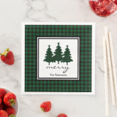 Serviette En Papier Buffle vert Vérifier Pins Arbres Personnalisés (En situation)