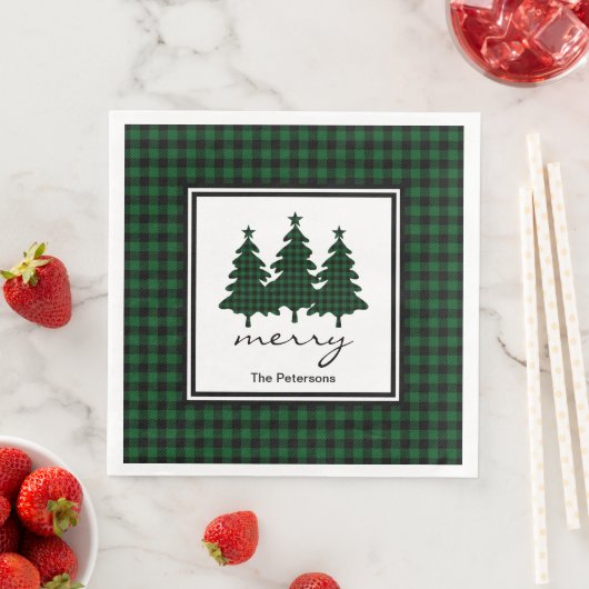 Serviette En Papier Buffle vert Vérifier Pins Arbres Personnalisés (En situation)