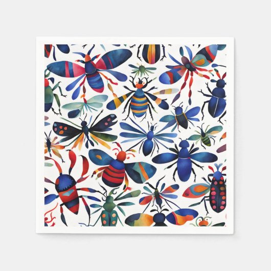 Serviette En Papier Bugs Colorés Insectes Whimsical Art (Devant)