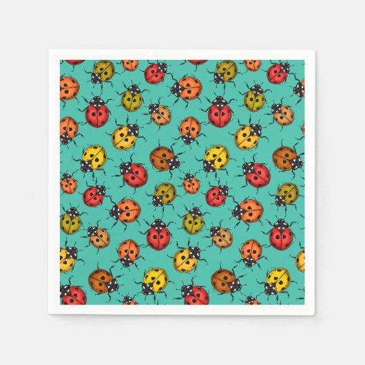 Serviette En Papier Bugs colorés sur turquoise (Devant)
