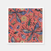 Serviette En Papier Bugs de Doodle sur corail rouge (Devant)