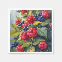 Buisson de framboises et de mûres à l'aquarelle Fr