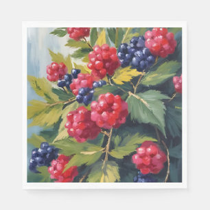 Serviette En Papier Buisson de framboises et de mûres Aquarelle Fruit