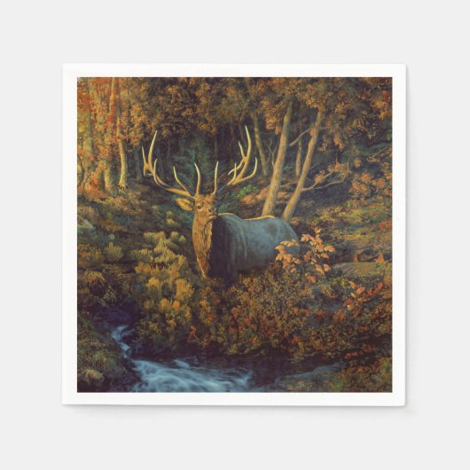 Serviette En Papier Bull Elk dans la forêt d'automne (Devant)