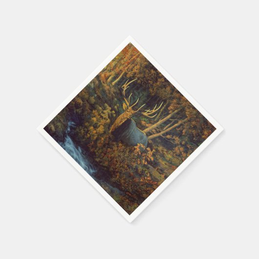 Serviette En Papier Bull Elk dans la forêt d'automne (Coin)