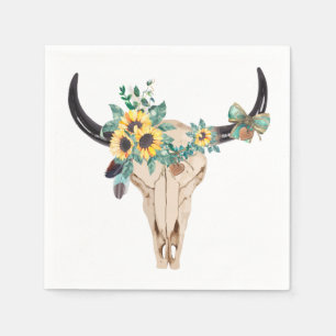Serviette En Papier Bull skull Sunflowers