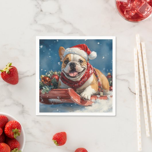 Serviette En Papier Bulldog dans Sledge Let it Neige Noël (En situation)