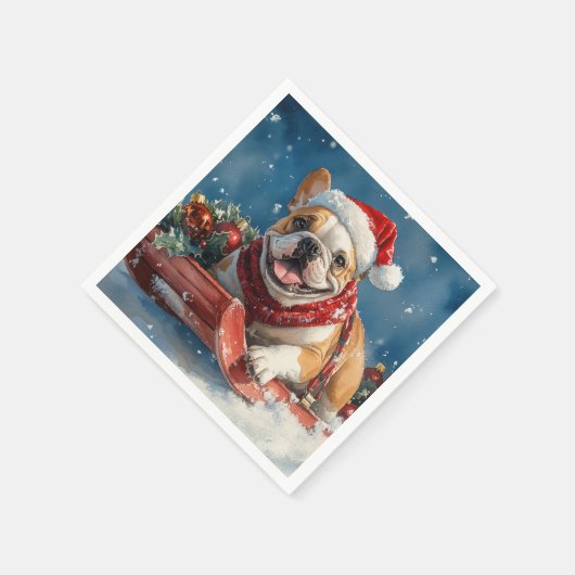 Serviette En Papier Bulldog dans Sledge Let it Neige Noël (Coin)