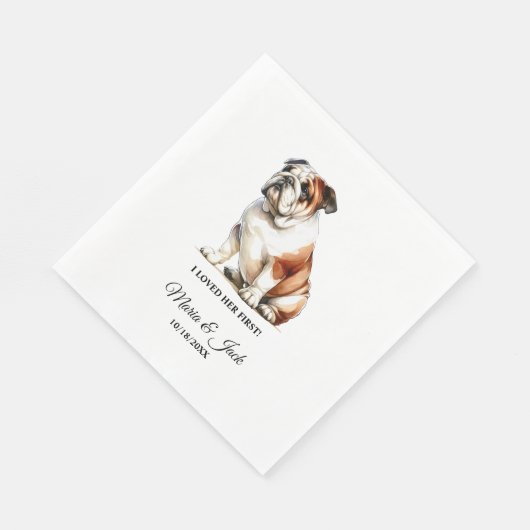 Serviette En Papier Bulldog Personnalisé Chien J'Ai Aimé Son Premier M (Coin)