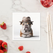 Serviette En Papier Bulldog portant une fedora (En situation)