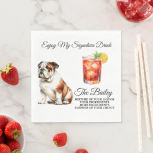 Serviette En Papier Bulldog Signature personnalisée Boire Mariage Anim