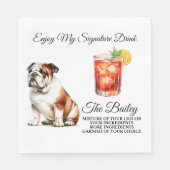 Serviette En Papier Bulldog Signature personnalisée Boire Mariage Anim (Devant)