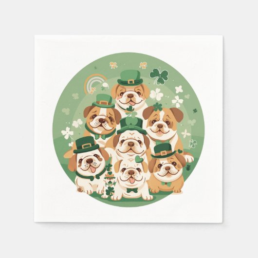 Serviette En Papier Bulldogs anglais de la Saint-Patrick (Devant)