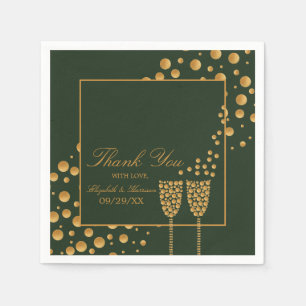 Serviette En Papier Bulles Champagne d'or - Vert & Or - Mariage