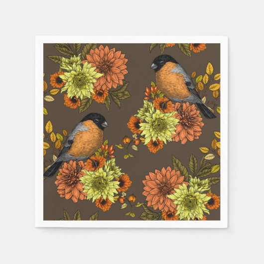 Serviette En Papier Bullfinch on autumn floral (Devant)