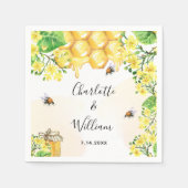 Serviette En Papier Bumble abeilles miel fleurons jaunes mariage (Devant)