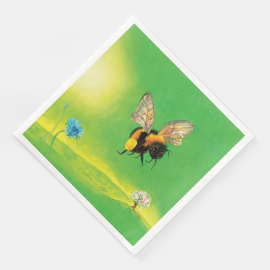 Serviette En Papier Bumble Bee survolant une prairie fleurie (Coin)