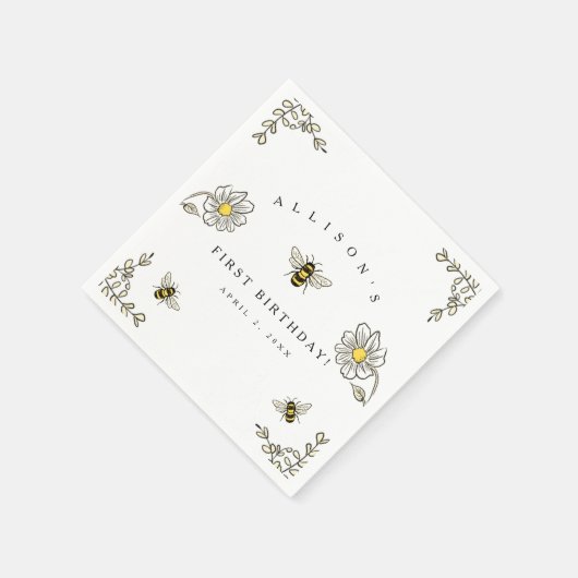 Serviette En Papier Bumble Bee Thème Anniversaire (Coin)