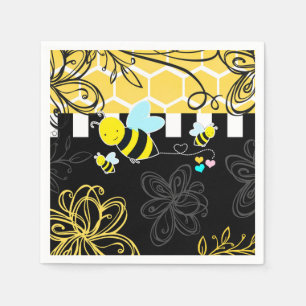 Serviette En Papier Bumblebee Black & Yellow Baby Shower Moderne Chic
