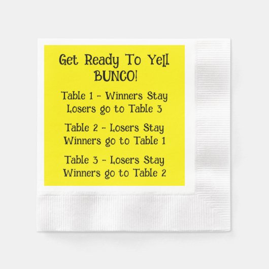 Serviette En Papier Bunco Directions Napkin en Jaune (Devant)