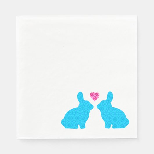 Serviette En Papier Bunnies bleus et roses en amour (Devant)