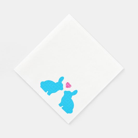 Serviette En Papier Bunnies bleus et roses en amour (Coin)
