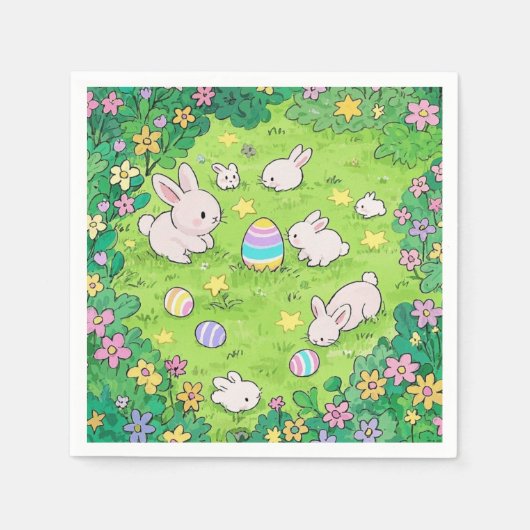 Serviette En Papier Bunnies colorés de Pâques (Devant)