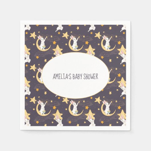 Serviette En Papier Bunnies et étoiles d'or sur Grey (Devant)