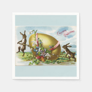Serviette En Papier Bunnies vintages et Oeufs de Pâques dorés Bleu