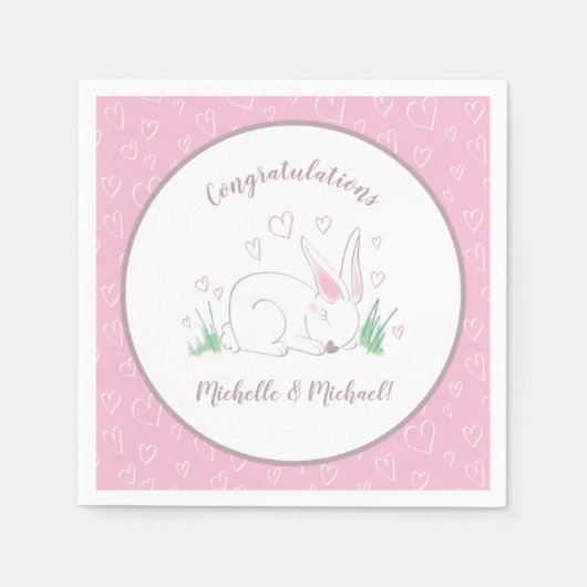 Serviette En Papier Bunny Baby shower Spring Rose Girl (Devant)